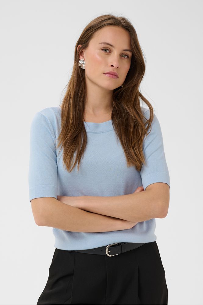 Kaffe KAlizza Boatneck Solid Pullover Blue Fog