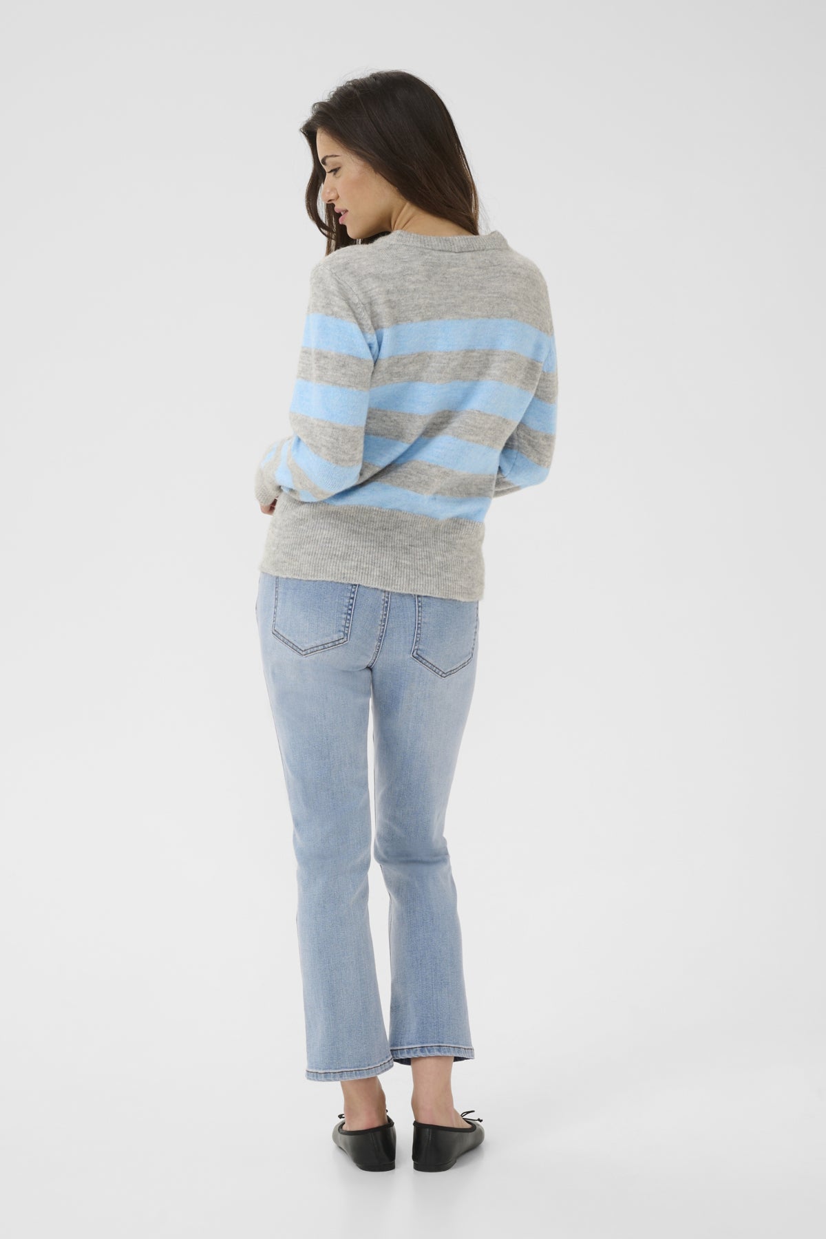 Kaffe KAniel Striped Pullover Light Grey Mel / Blue melange