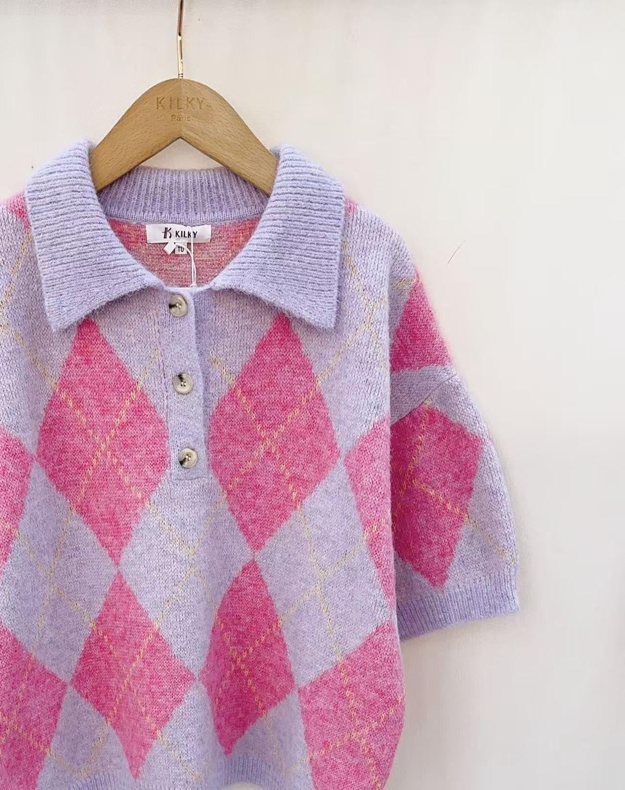 Killy Argyll Sweater Lilac & Pink