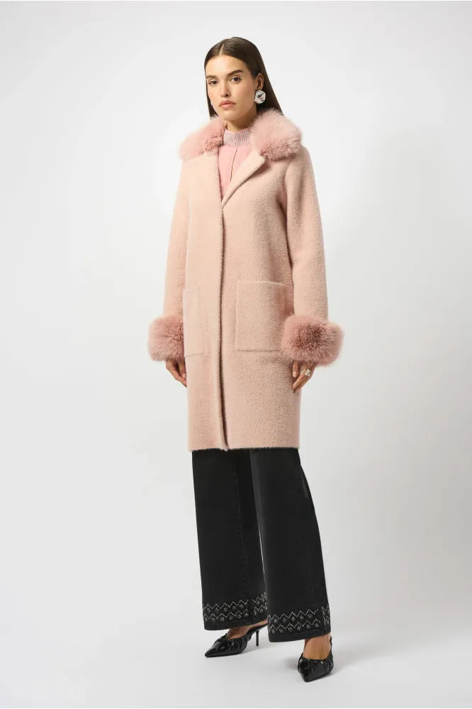 Joseph Ribkoff Yarn Faux Fur Coat Rose