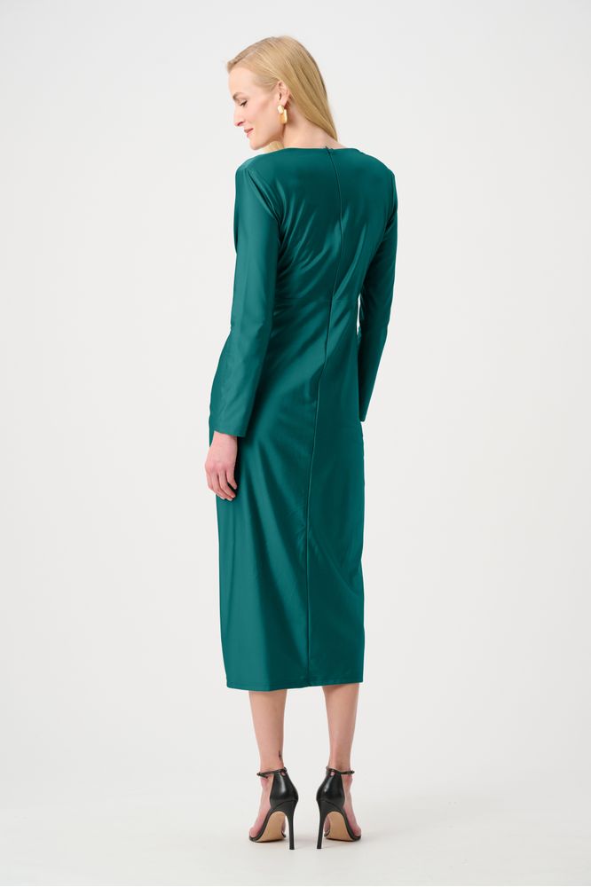 Joseph Ribkoff Satin Knit V-Neck Dress Opulent Green