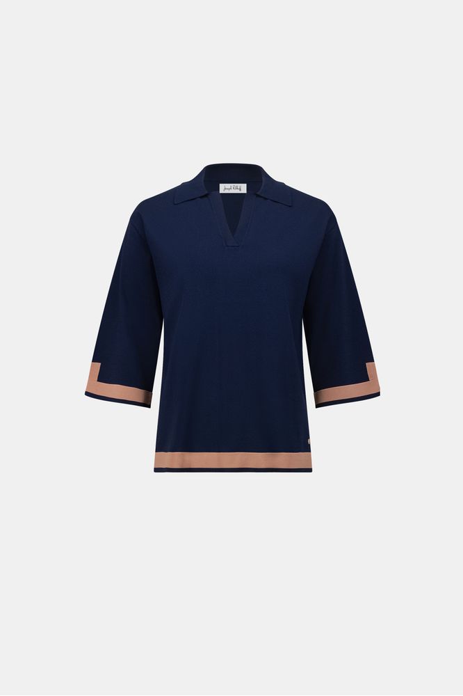 Joseph Ribkoff Knit Colour Block Top Indigo/Camel