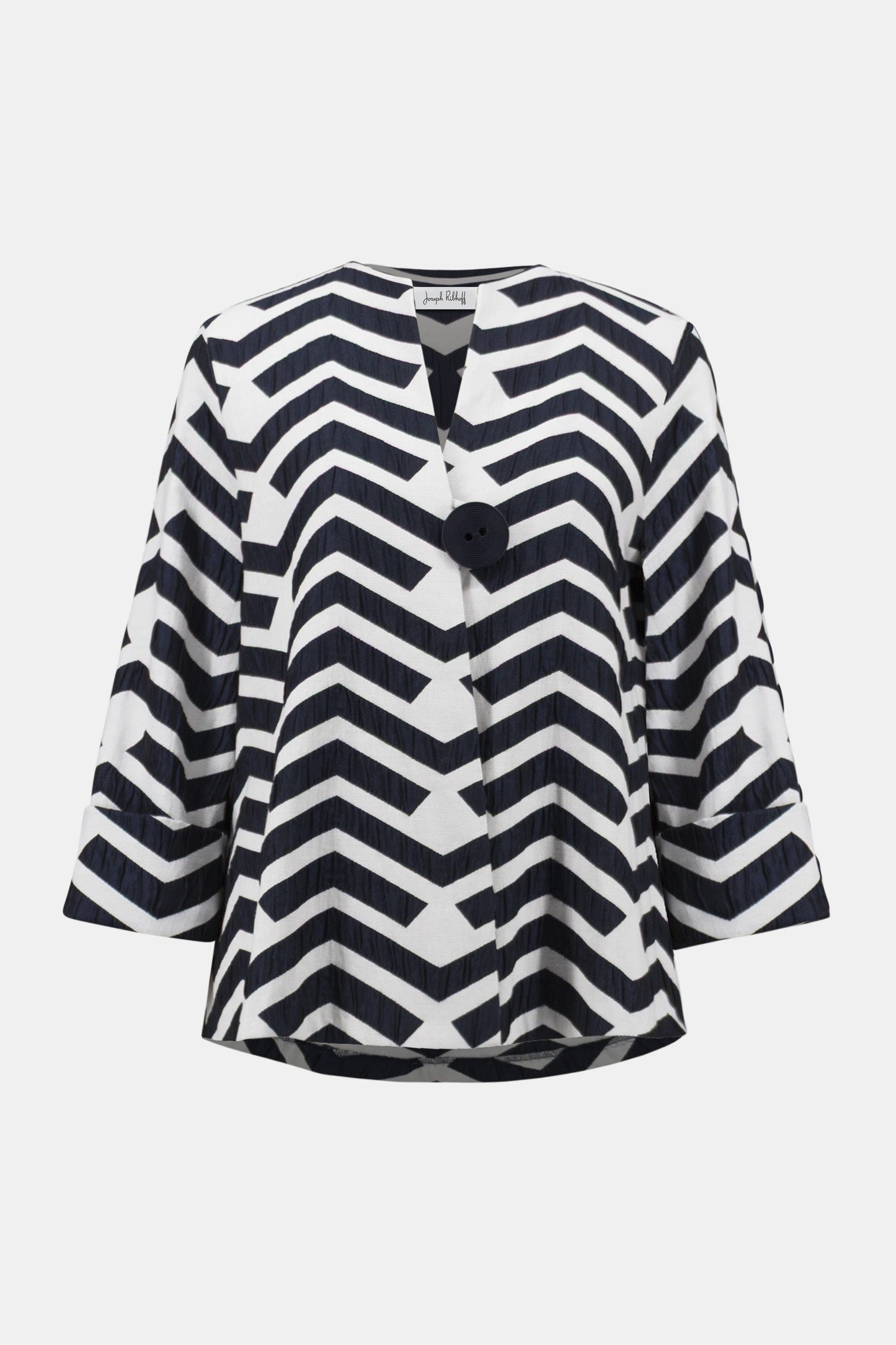 Joseph Ribkoff Geometric Print Trapeze Jacket Off-White/Navy