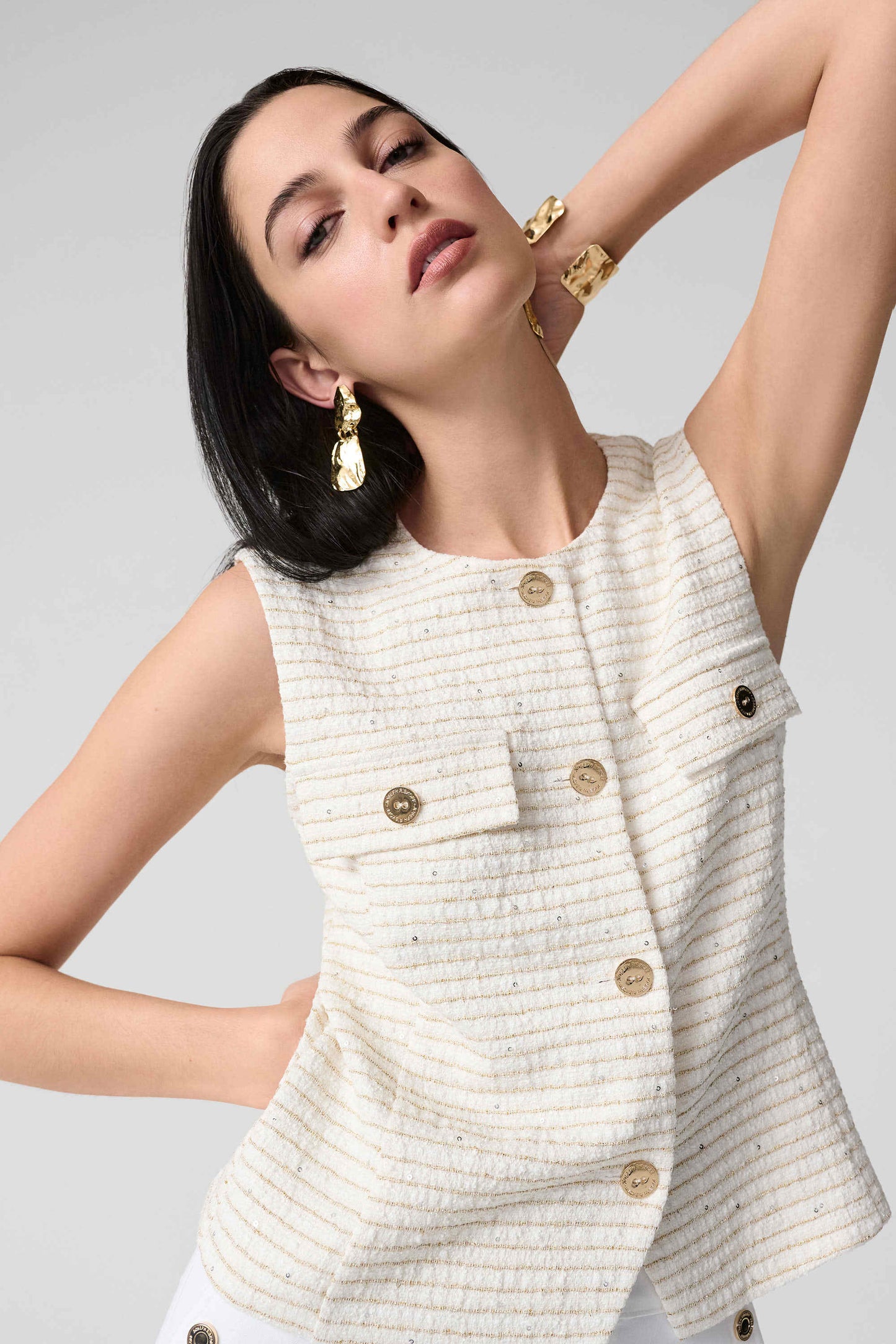 Joseph Ribkoff Bouclé Vest-Off-White/Gold