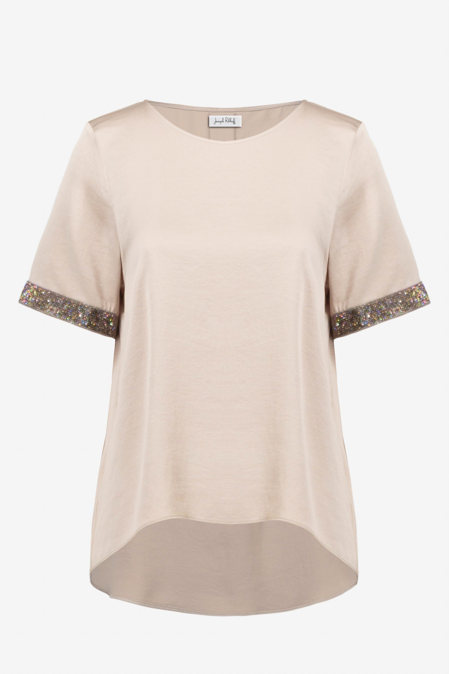 Joseph Ribkoff Satin Rhinestone Detail Top Parchment