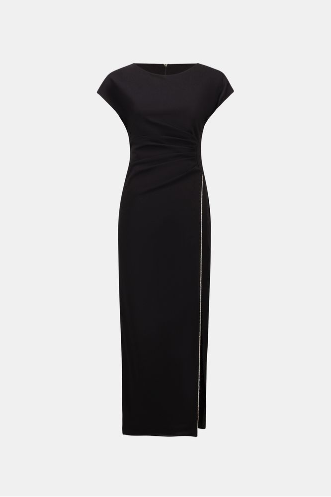 Joseph Ribkoff Rhinestone Trim Crepe Gown Black
