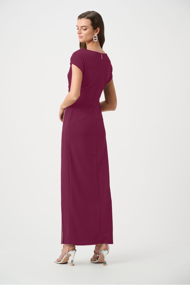 Joseph Ribkoff Rhinestones Piping Gown Berry Burst