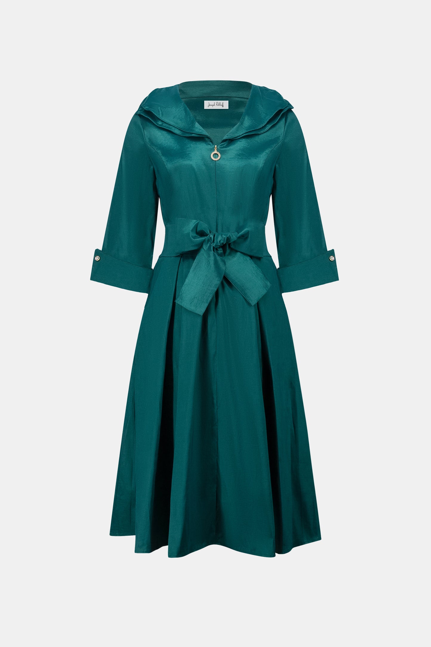 Joseph Ribkoff Taffeta Lapel Collar Dress Opulent Green