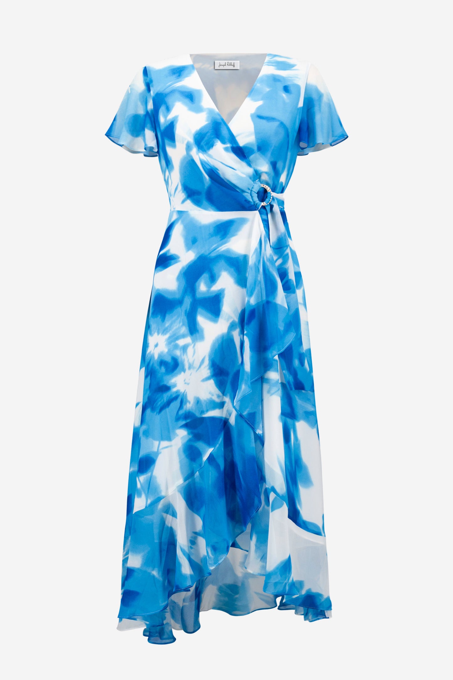 Joseph Ribkoff Ruffle Detail Wrap Dress Vanilla/Blue