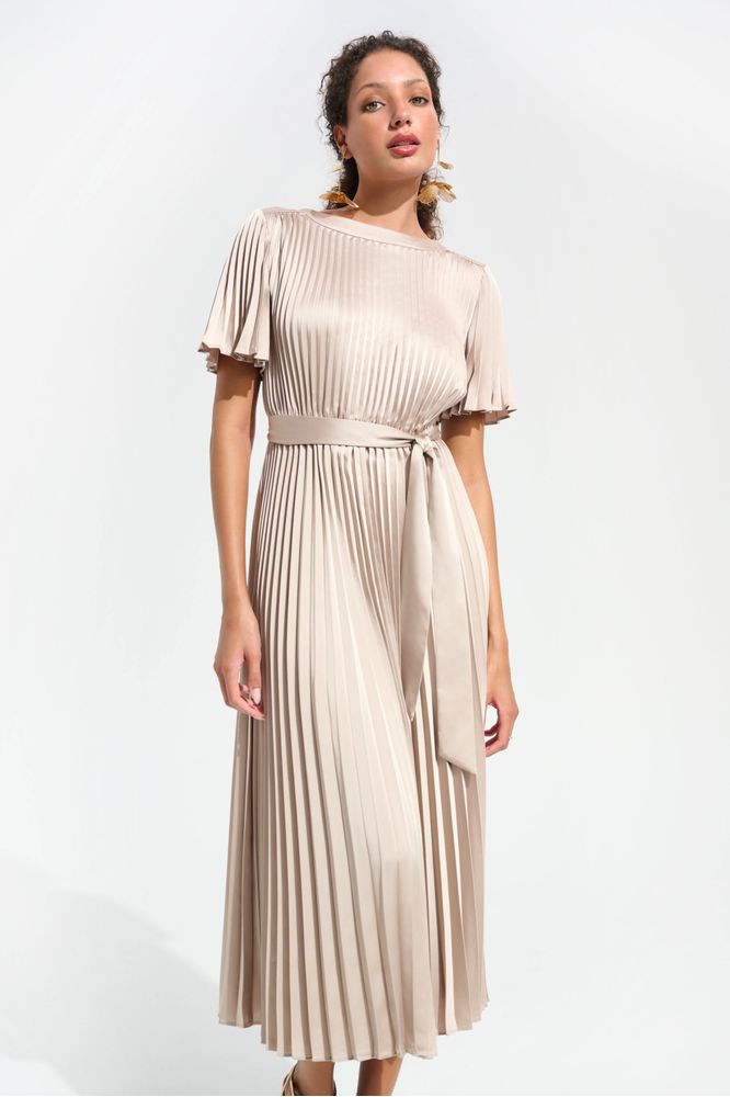 Joseph Ribkoff Pleated Satin Sand Dress