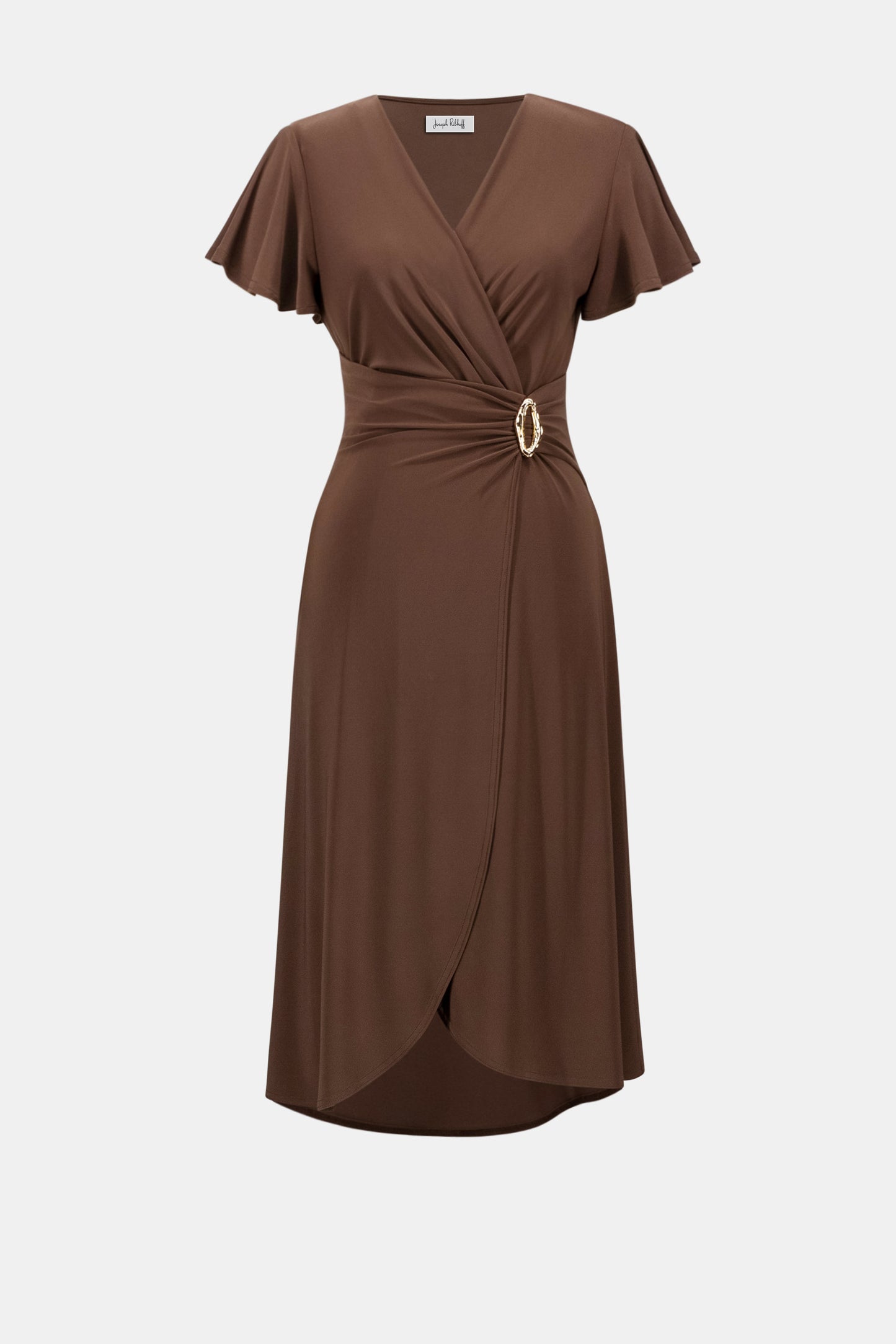 Joseph Ribkoff Ruffle Sleeve Wrap Dress Mahogany