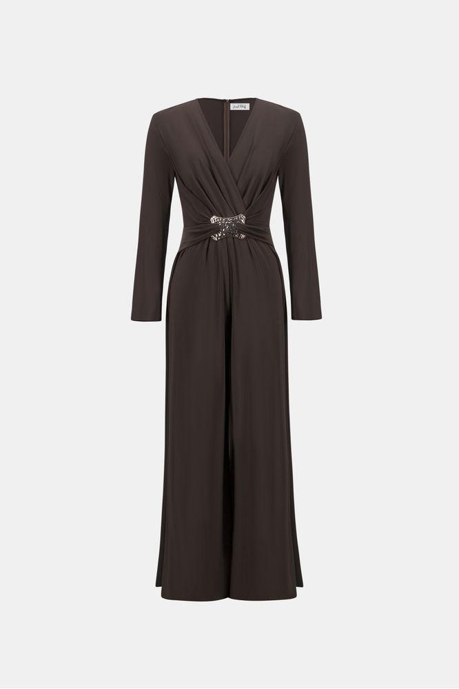 Joseph Ribkoff Wide-Leg Wrap Jumpsuit Mocha