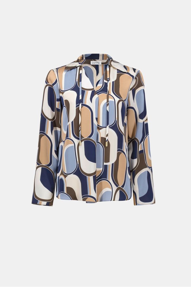 Joseph Ribkoff Satin Geometric Top Off-White/Multi