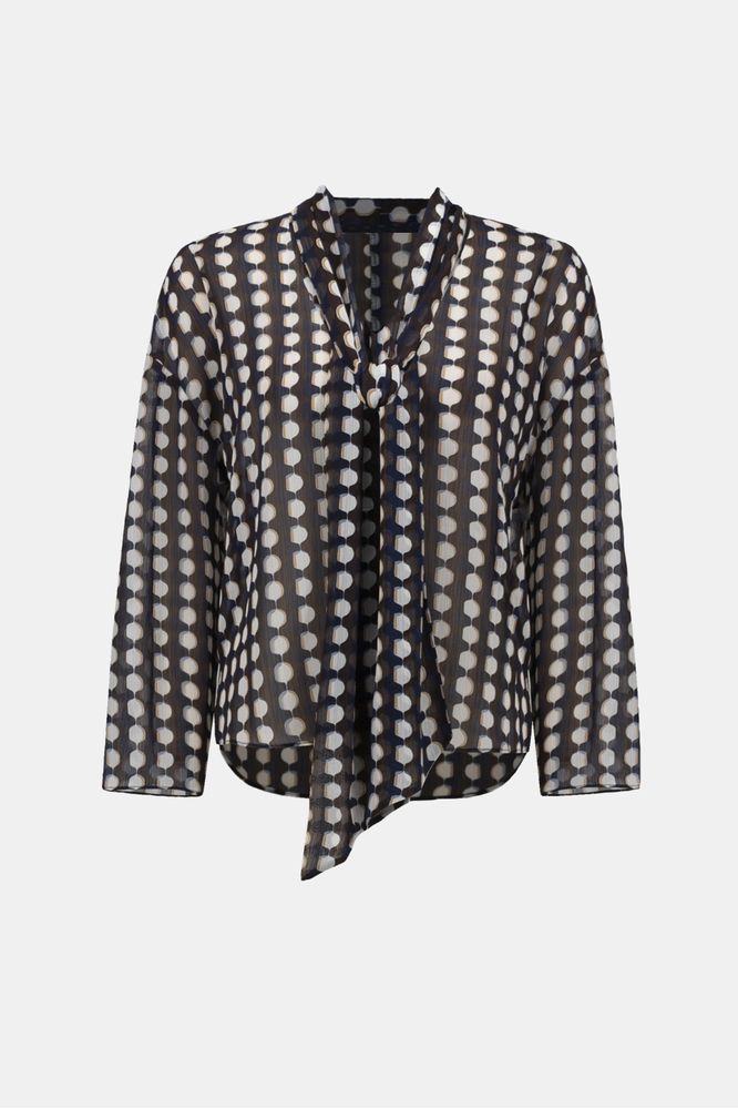 Joseph Ribkoff Chiffon Tie-Neck Blouse Brown/Multi