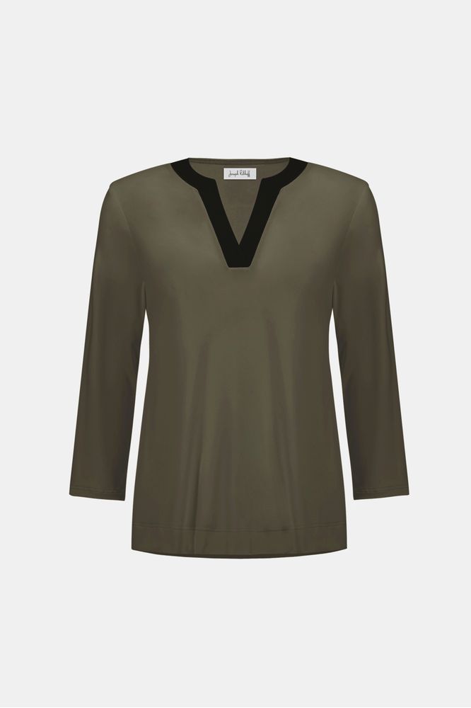Joseph Ribkoff Colour Block Straight Top Avocado/Black