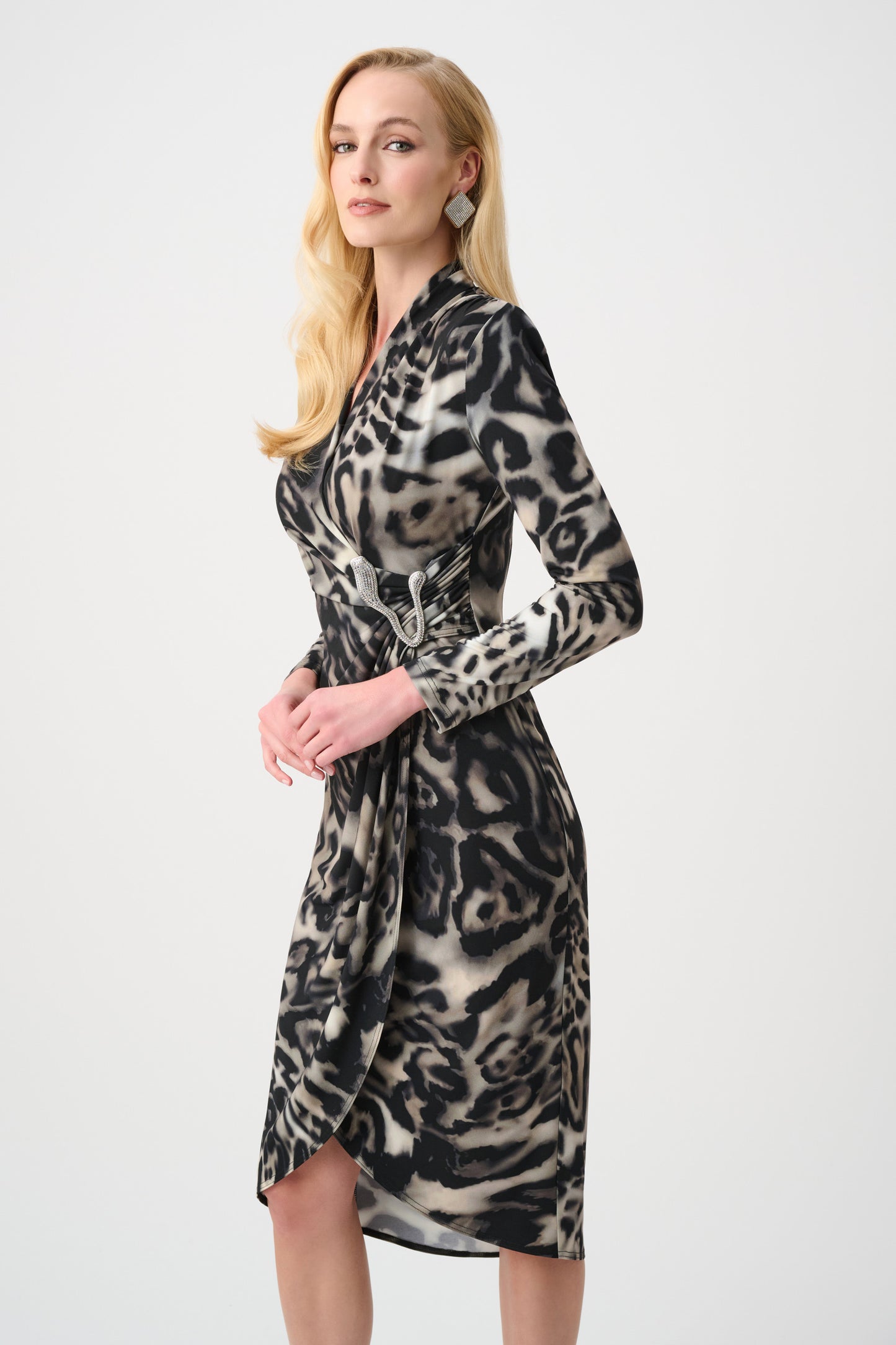 Joseph Ribkoff Animal Print Wrap Dress Grey/Multi