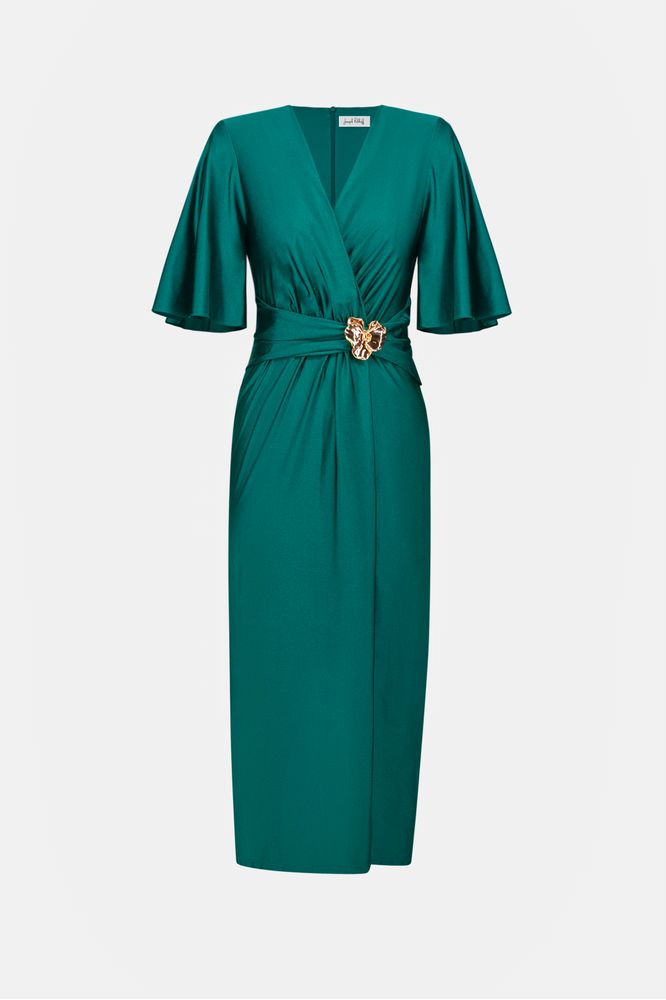 Joseph Ribkoff Wrap Ruched Waist Dress Opulent Green