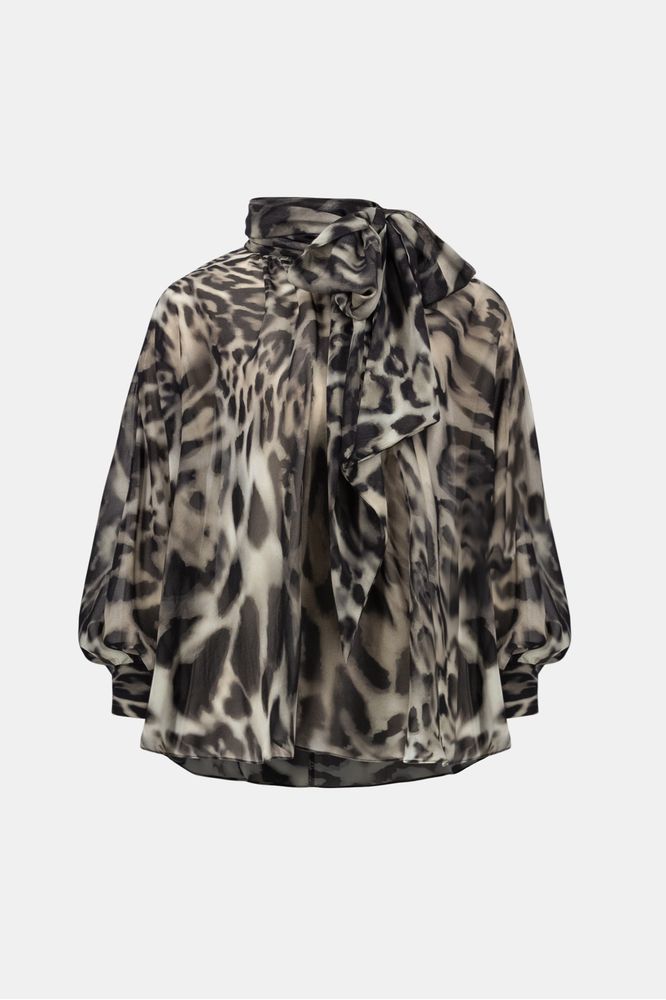 Joseph Ribkoff Animal Print Bow Blouse Grey/Multi