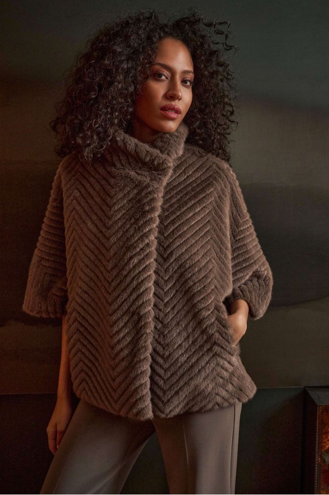 Joseph Ribkoff Faux Fur Cape-Style Jacket-Mink