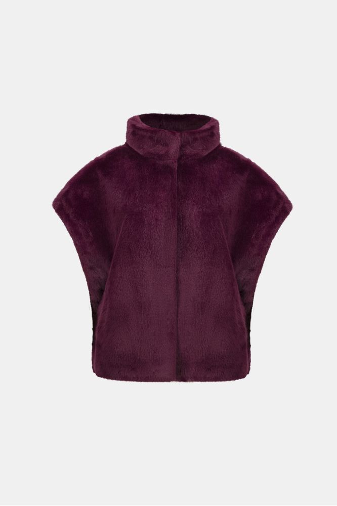 Joseph Ribkoff Faux Fur Funnel-Neck Vest-Elderberry