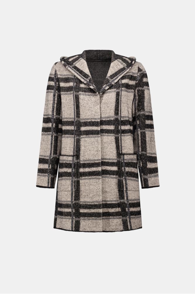 Joseph Ribkoff Plaid Hooded Jacket Champagne/Black