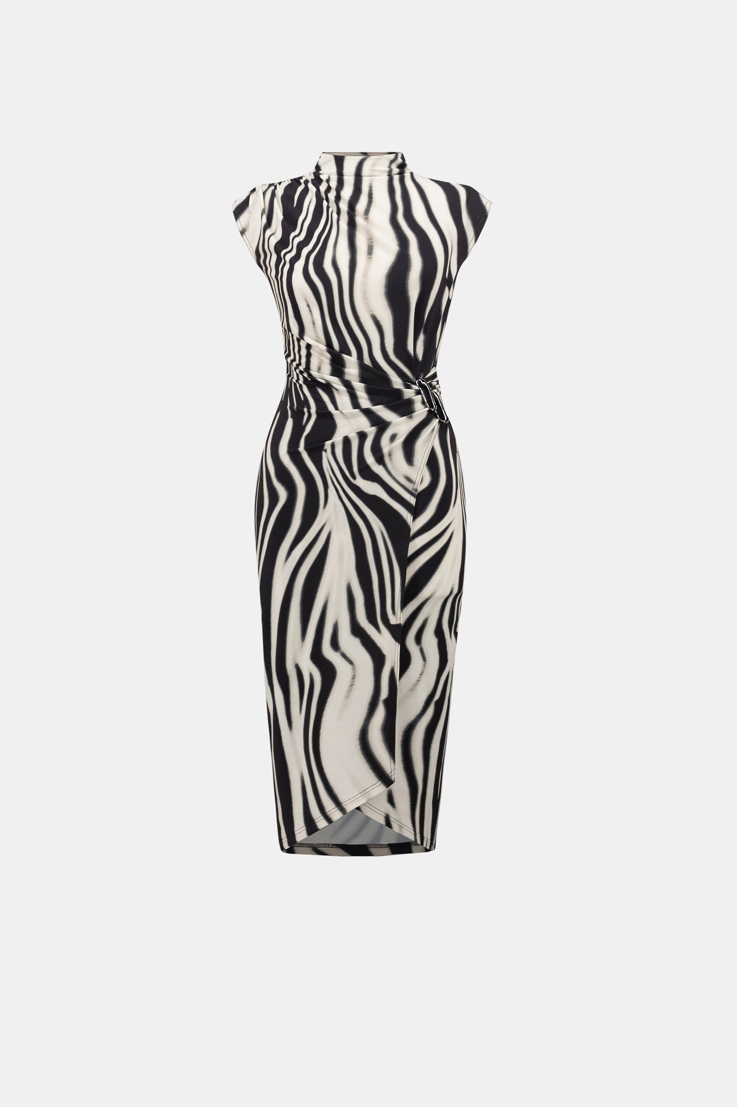 Joseph Ribkoff Sleeveless Animal Print Wrap Dress Black/Off-White