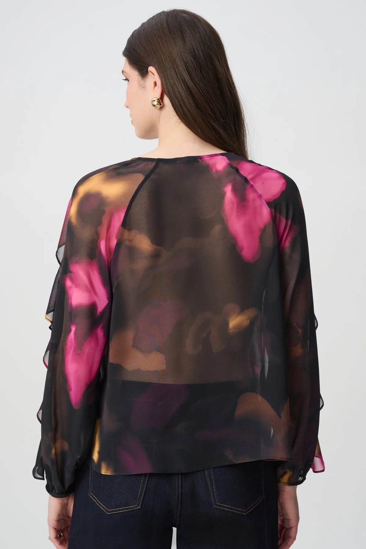 Joseph Ribkoff Chiffon V-Neck Ruffle Top Black/Multi