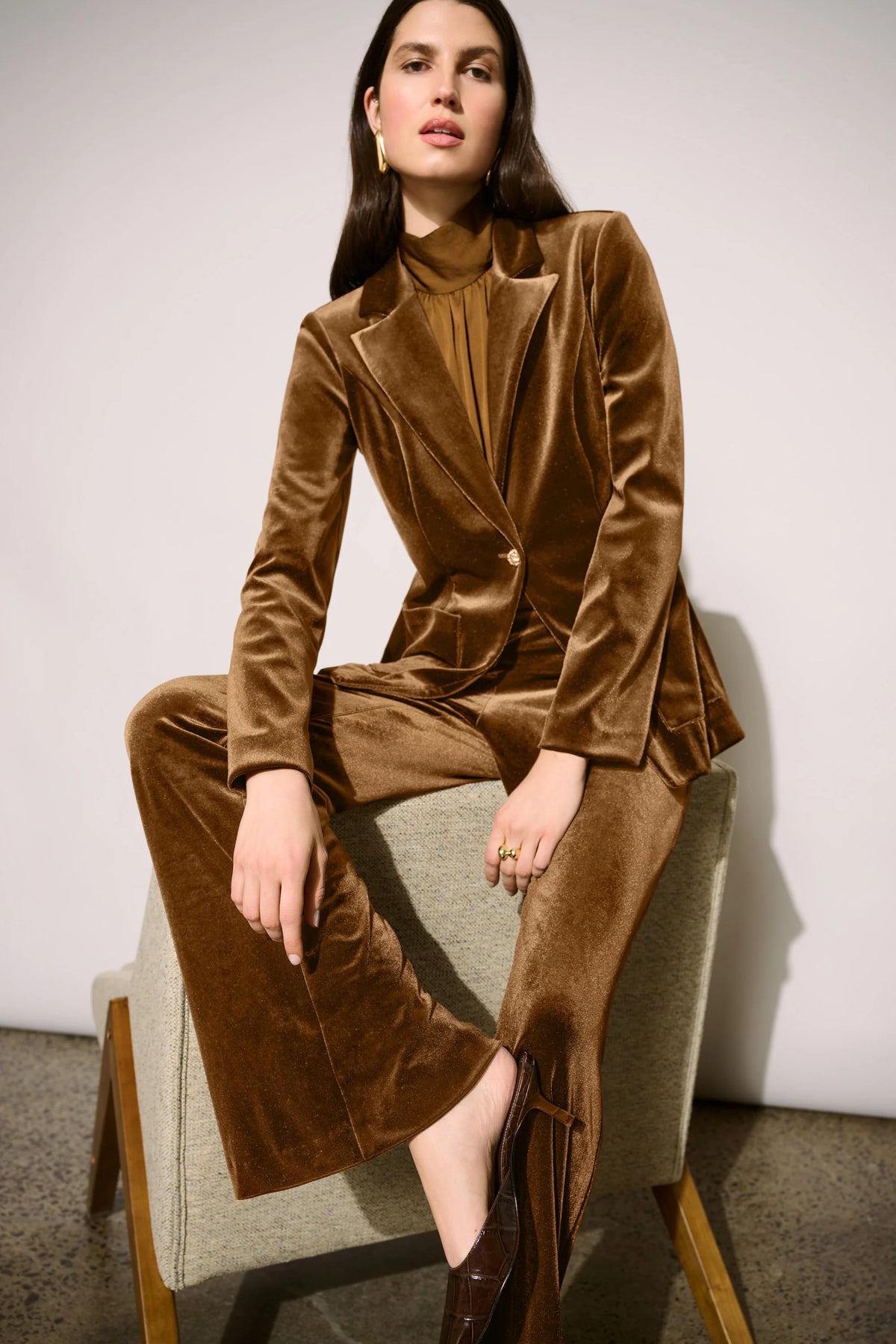 Joseph Ribkoff Velvet Flared Trousers Ochre