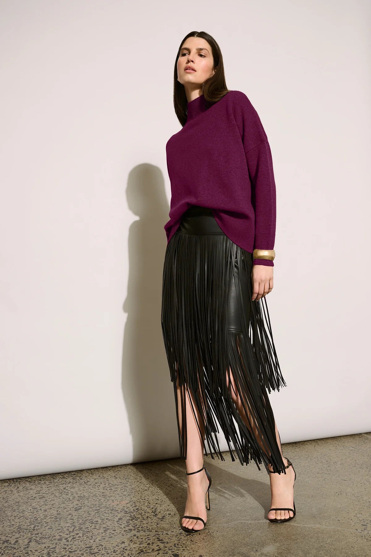 Joseph Ribkoff Leatherette Fringe Skirt Skirt Black