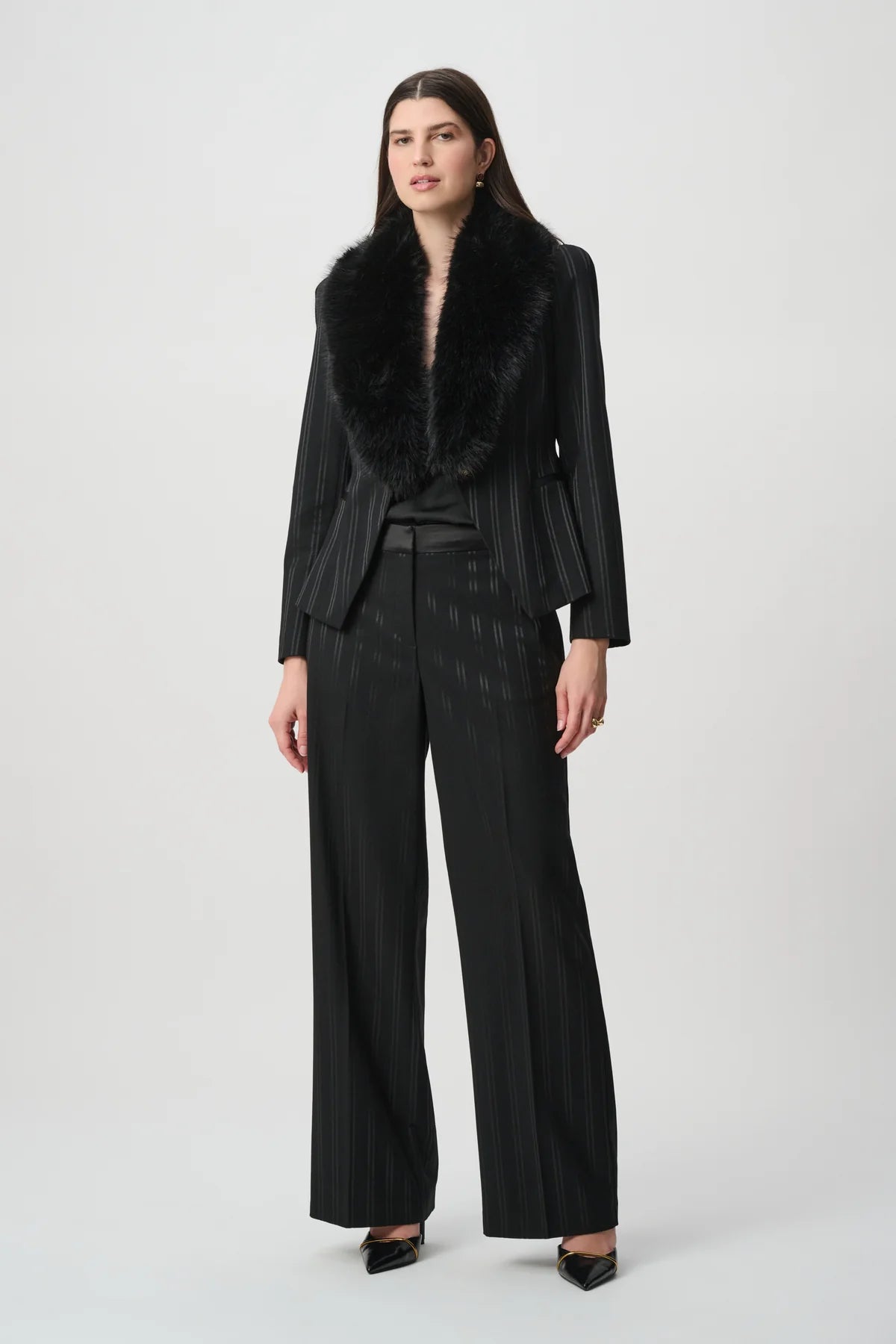 Joseph Ribkoff Faux-Fur Collar Blazer Black