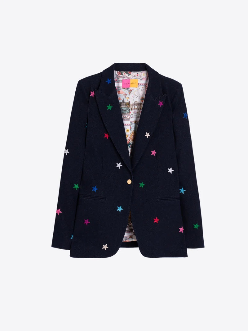 Vilagallo Navy Embroidered Blazer 33740