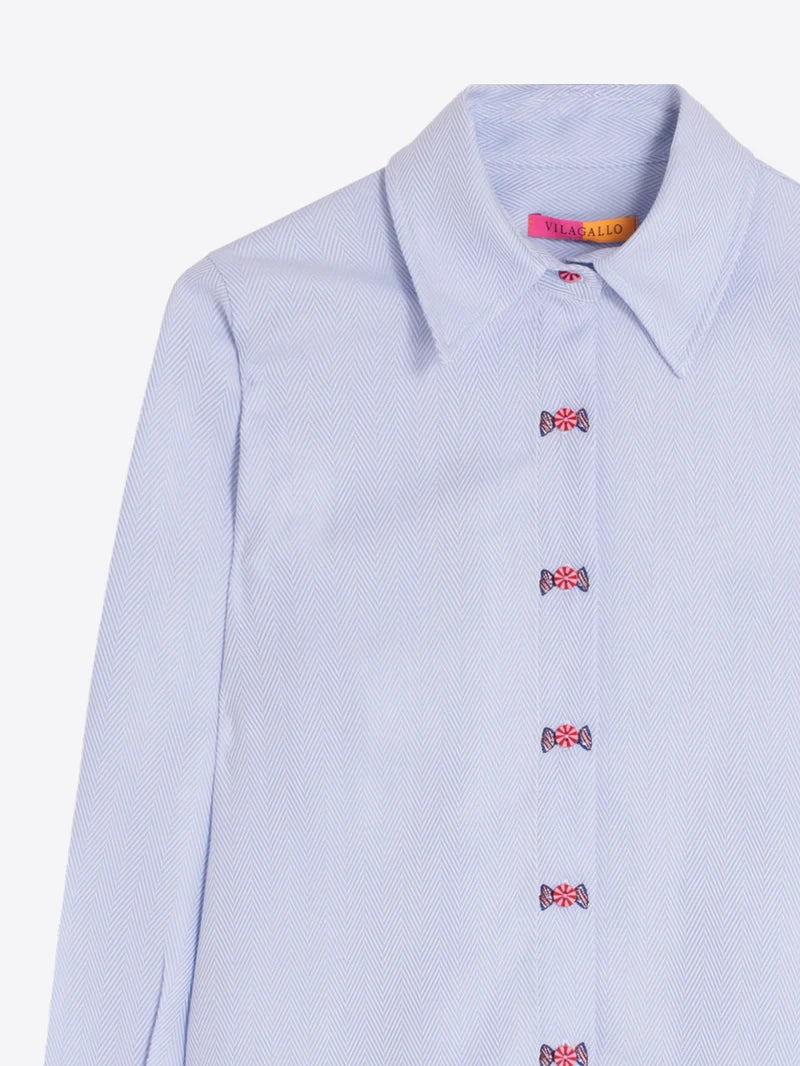 Vilagallo Herringbone Blue Shirt 33836