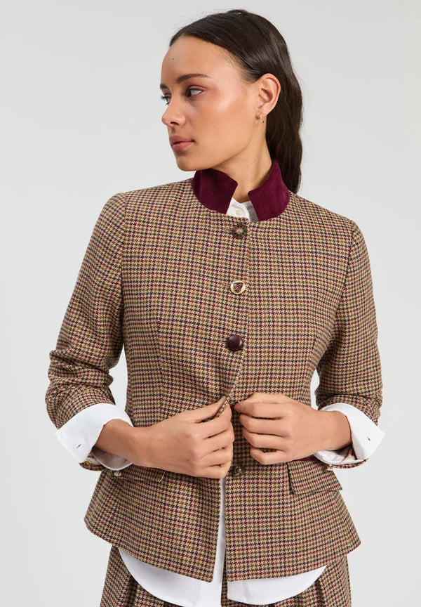 Vilagallo Burgundy Houndstooth Jacket 33903