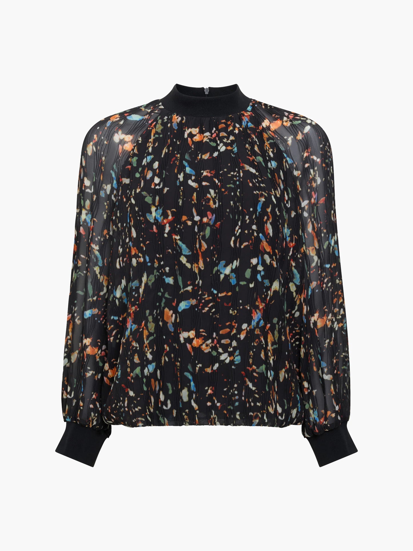 French Connection Kylie Abstract Printed Crinkle Blouse Black/Multi