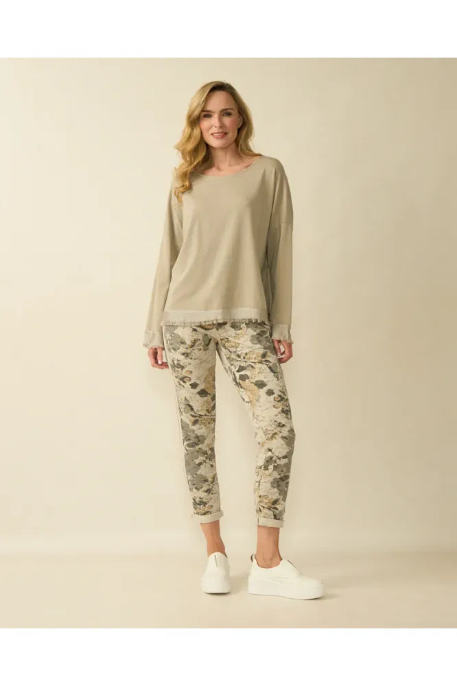 D.E.C.K Beige Satin Frill Top