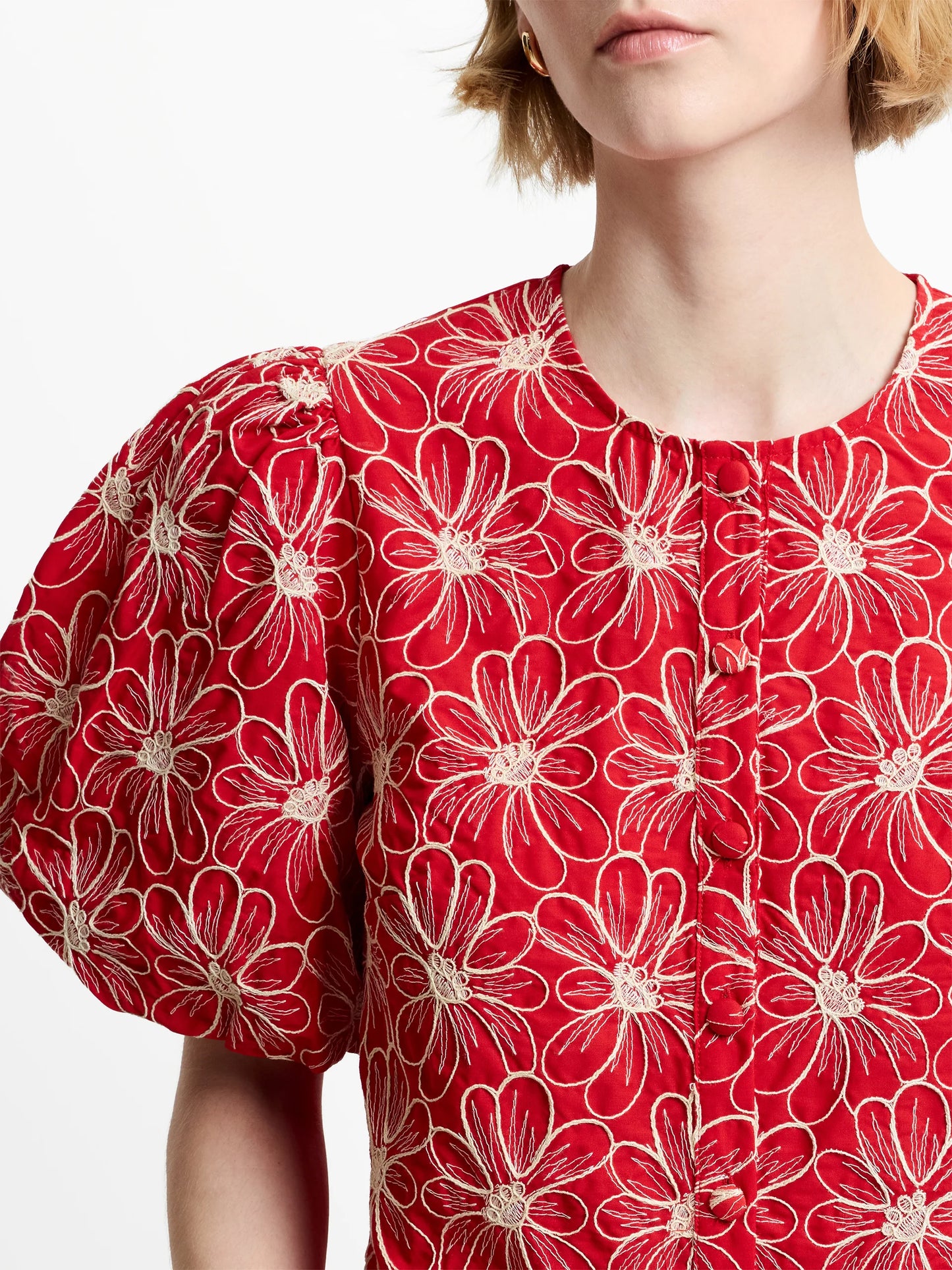 French Connection Embroidered Puff Sleeve Top