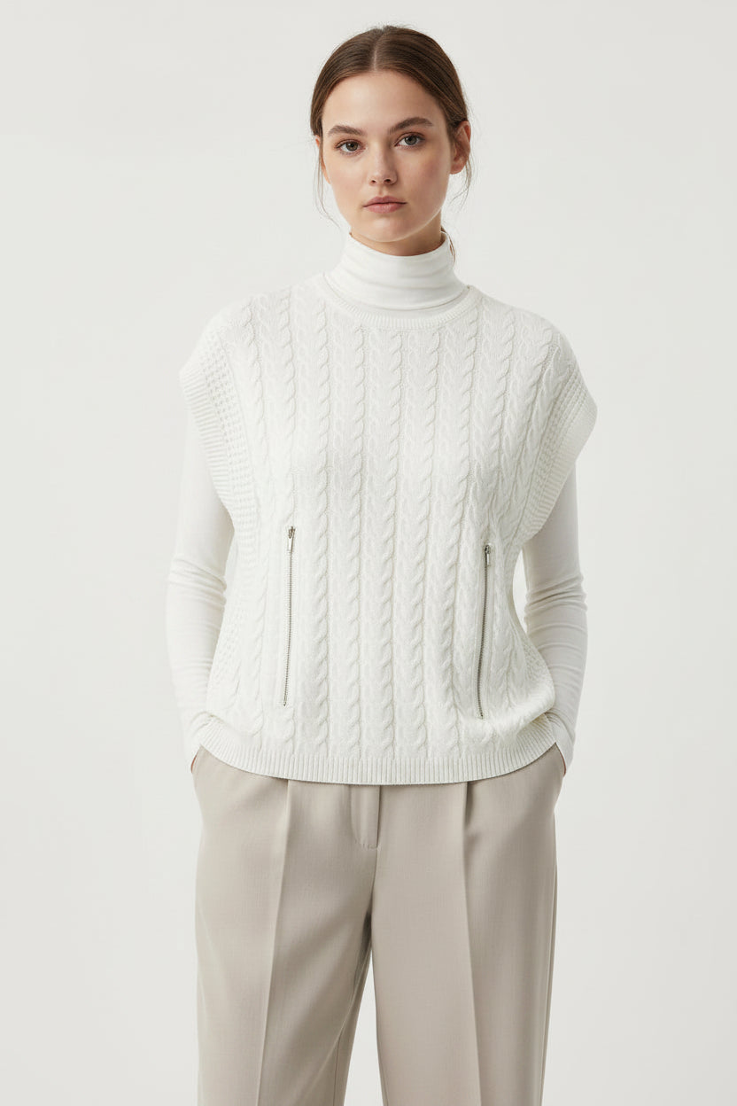 No2Moro Misbound Cable Sleeveless Sweater Cream