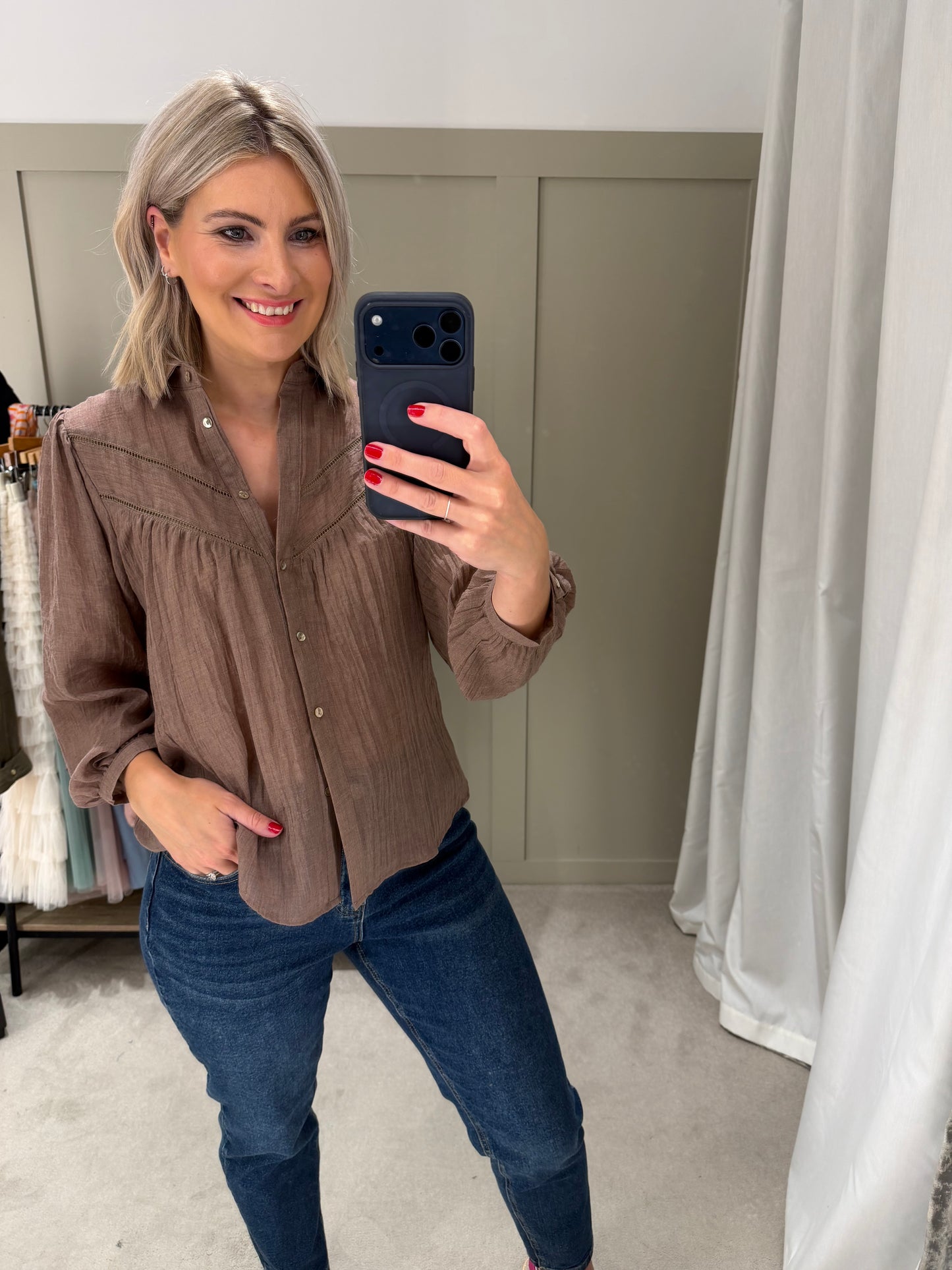 Sen Open Weave Detail Blouse Mocha