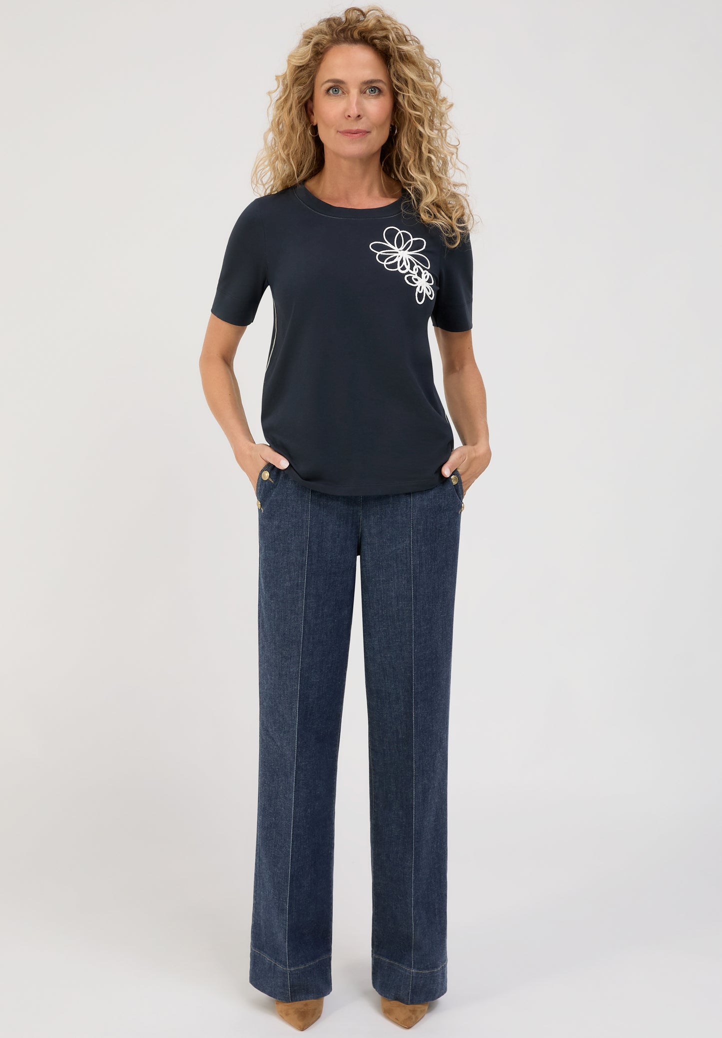 Bianca Dinia Flower T-Shirt Navy