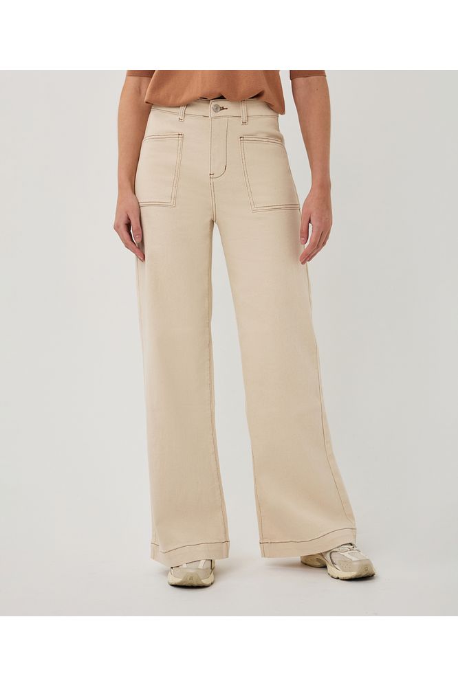 Esqualo Wide Twill Trousers Natural