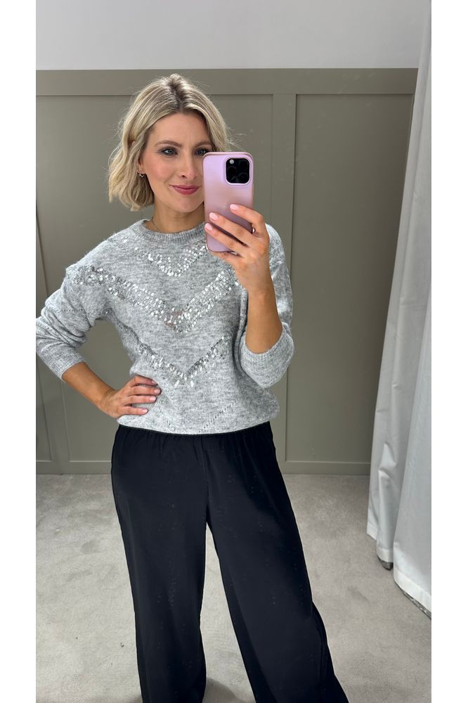 Kayla Sequin Detail Grey Sweater