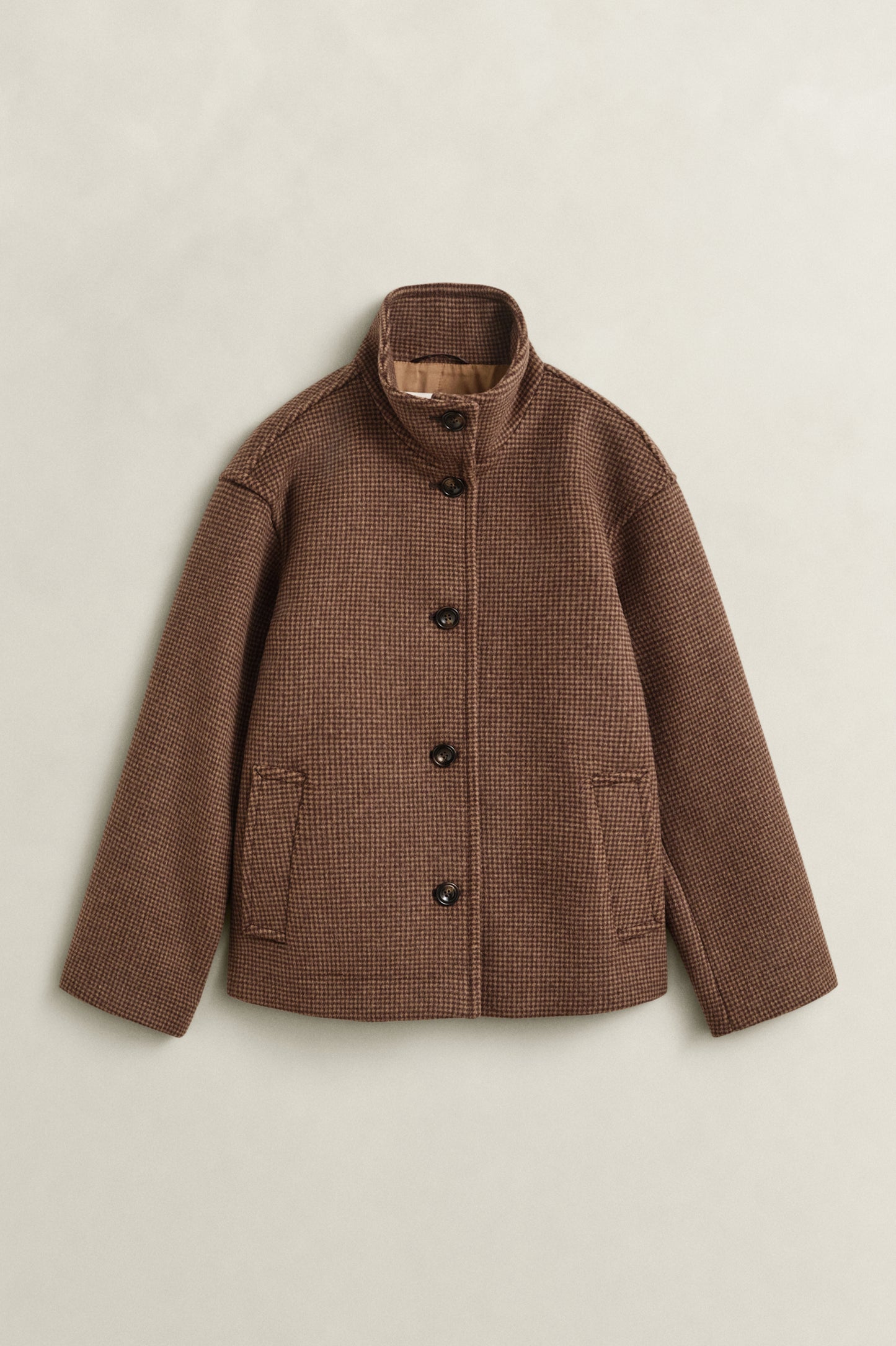 Gant Checked Wool Blend Jacket Deep Brown