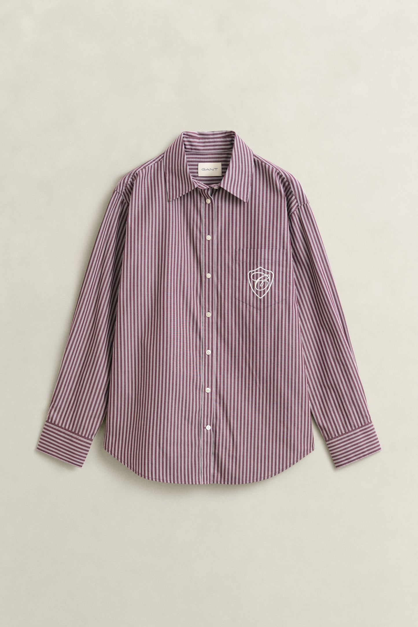 Gant Regular Poplin Stripe Shirt-Darkened Wine