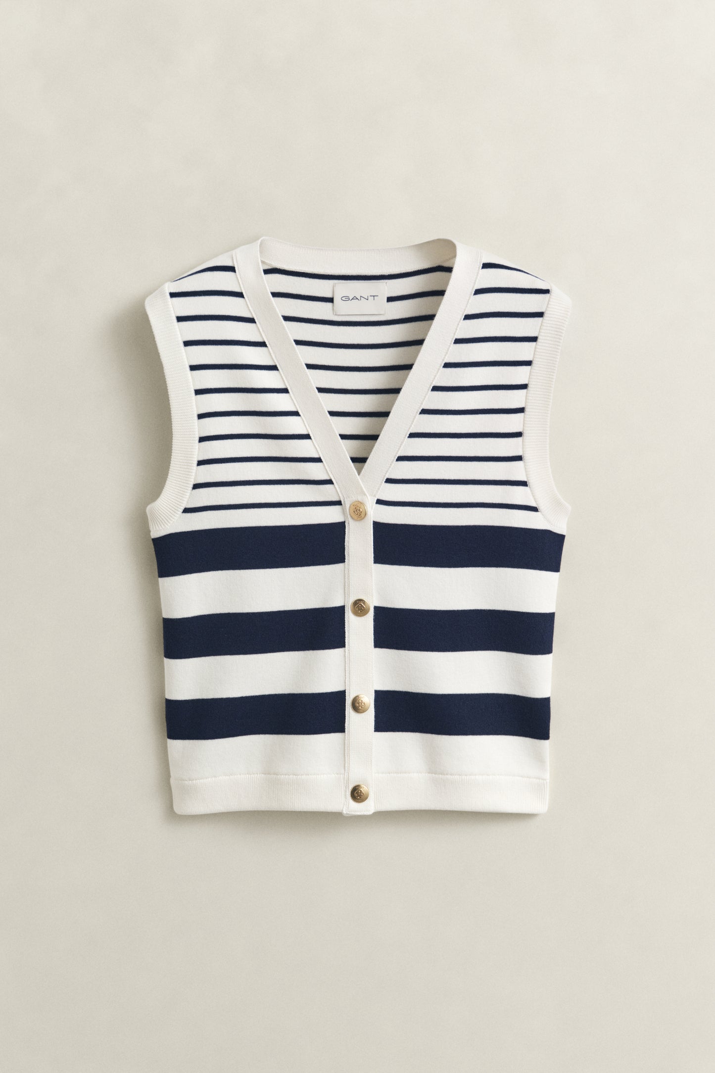Gant Striped Knit Vest Eggshell