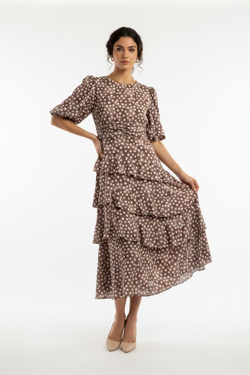 Katie Polka Dot Taupe Dress
