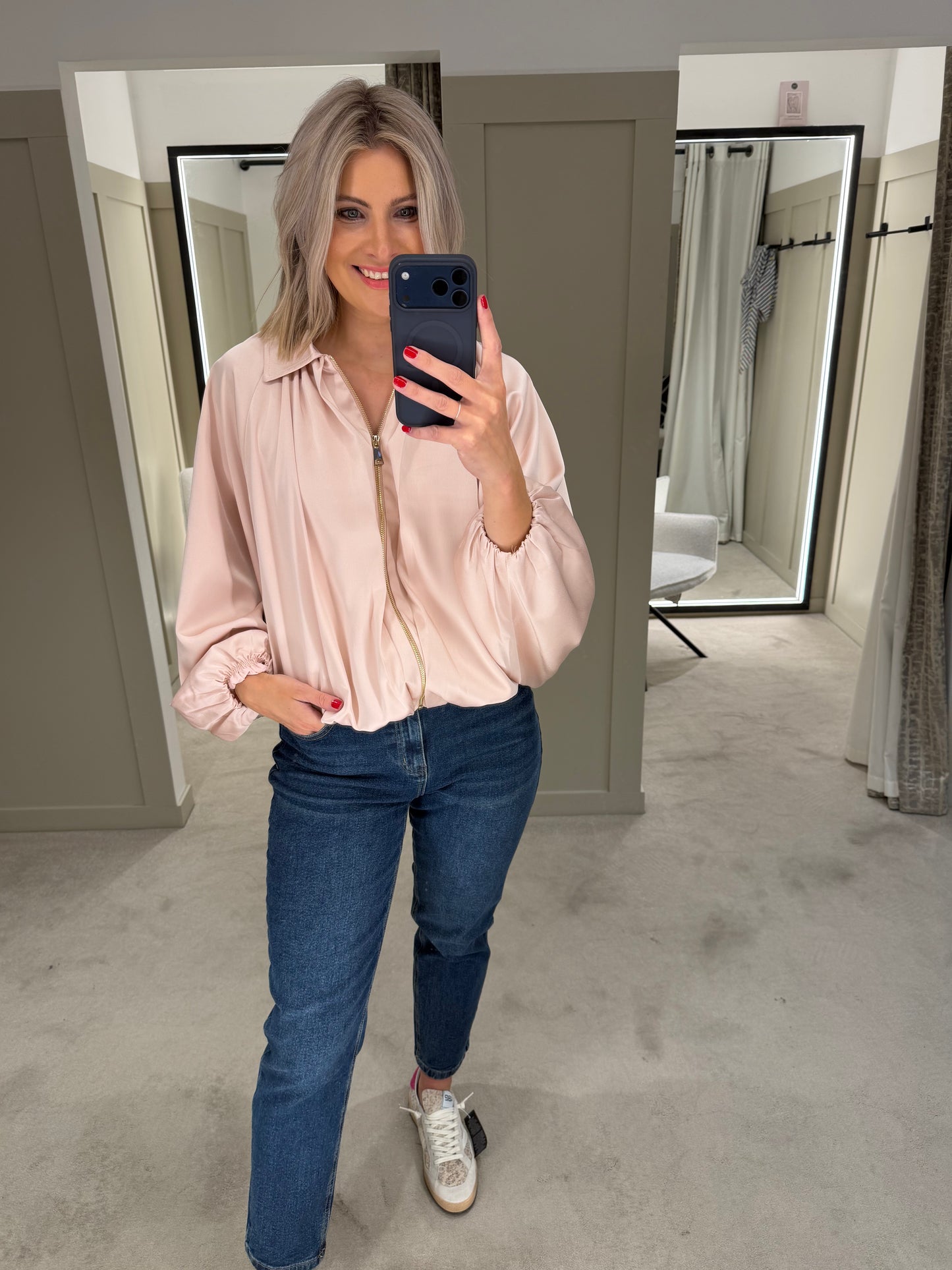 Satin Bomber Jacket Blush