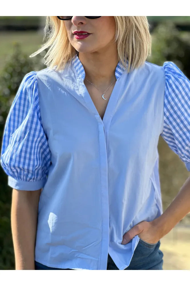 Tempo Gingham Sleeve Blouse