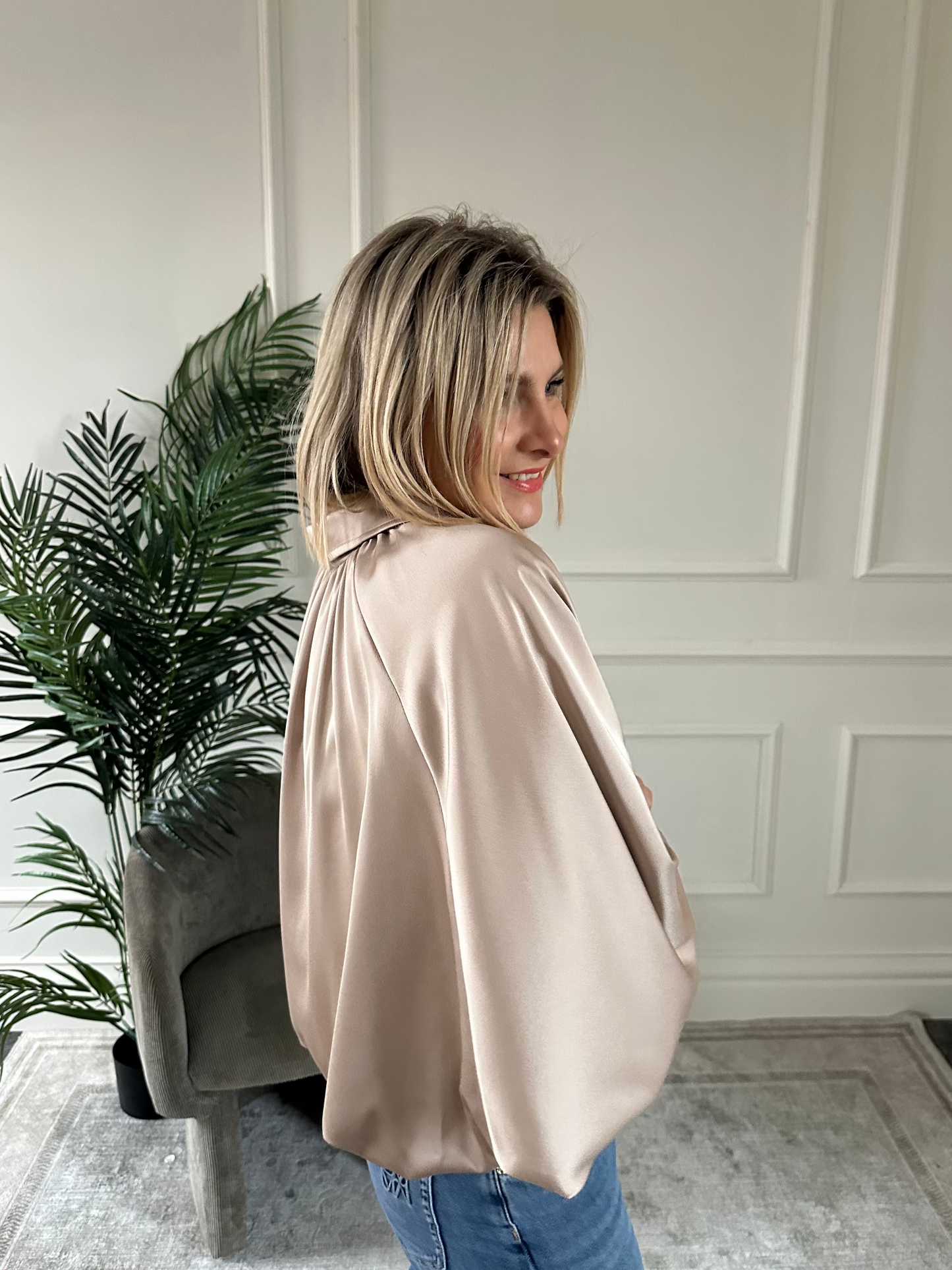 Satin Bomber Jacket Champagne