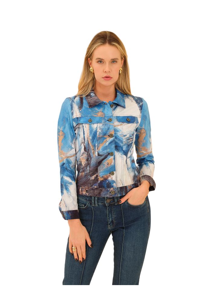 Dolcezza Blue Abstract Fitted Jacket