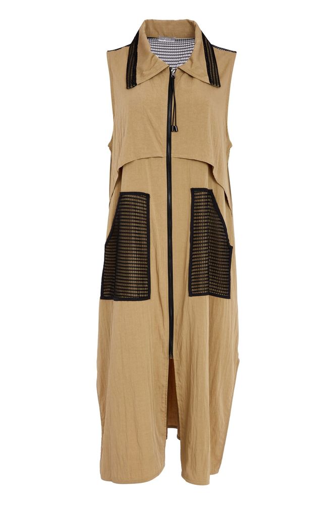 NAYA Zipped Long Line Waistcoat Tan
